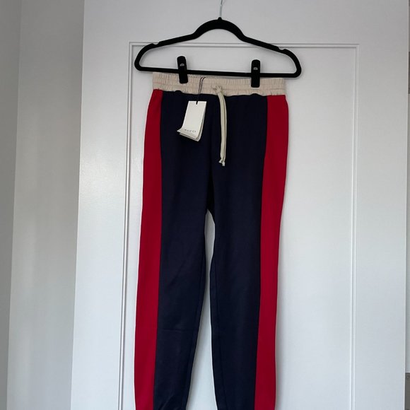 Gucci Navy Pull-on Track Pants Small Elastic Waist Drawstring Striped Joggers - Picture 7 of 13